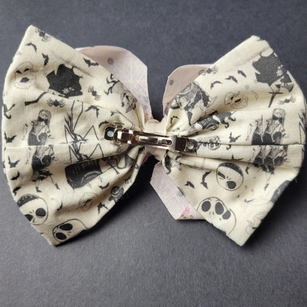 Hair Bow 5" Nightmare Before Christmas Pink Whimsigoth Ribbon Fabric Clip Floral - Picture 3 of 12